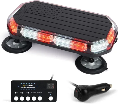 Vista 12 de Xprite - Barra de luz estroboscópica de techo ámbar, luz de advertencia de seguridad con bandera de EE. UU., luces intermitentes con panel