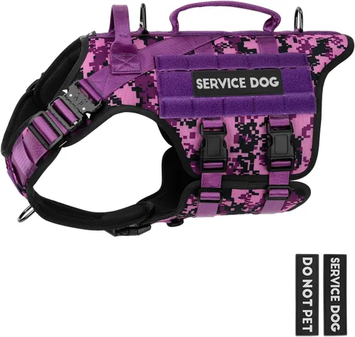 Vista 18 de Arnés táctico para perros - PETNANNY Chaleco para perro de servicio para perros grandes Cobertura corporal completa en arnés para perros de Rosa