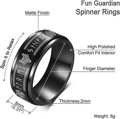 Vista 3 de FLYUN Anillos vikingos nórdicos para hombre, runas celtas, anillo de acero inoxidable negro para hombre, Metal, Acero inoxidable