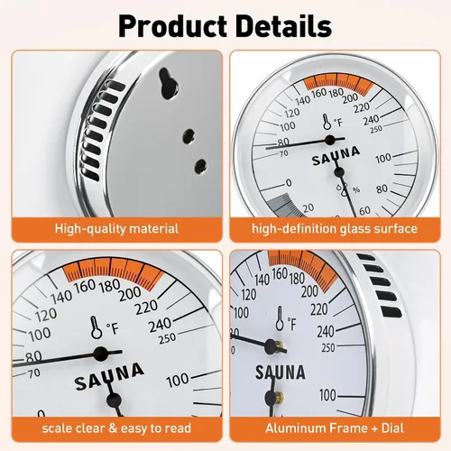 Vista 3 de Termómetro de sauna Fahrenheit e higrómetro 2 en 1 – Medidor preciso de temperatura de humedad interior, accesorios de sauna, medidor