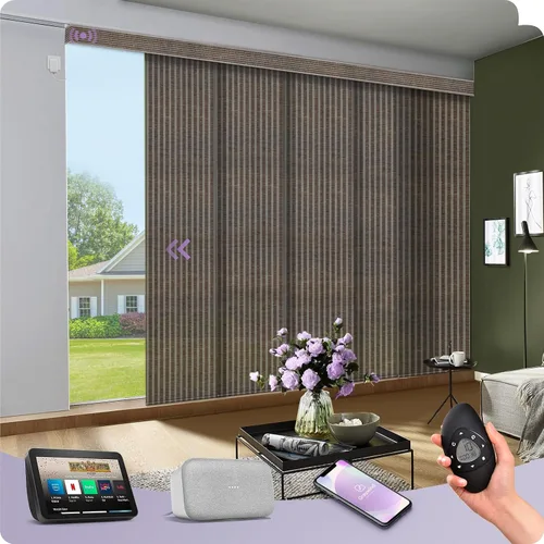 Vista 37 de Graywind Paneles deslizantes motorizados opacos compatibles con Alexa Google, persianas de riel para puertas corredizas de patio