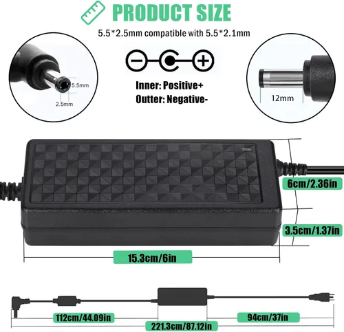 Vista 2 de Adaptador de fuente de alimentación de 24V 6A, adaptador de corriente CA 100-240V a CC 24 voltios 6 amperios 144W con conector de salida de 5,5 mm x