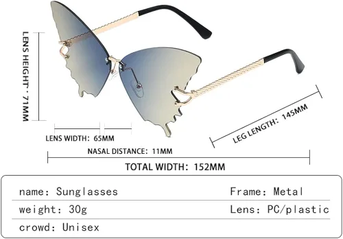 Vista 3 de RUNHUIS Gafas de sol sin montura de libélula en forma de ala mariposa sombras de hadas gafas de sol de moda