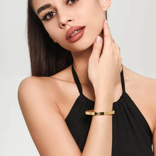 Vista 2 de 18K Gold Plated Love Friendship Bracelet with Cubic Zirconia Stones Bangle Cuff Best Gifts with Crystal for Mother's Day Valentine's Day Wedding