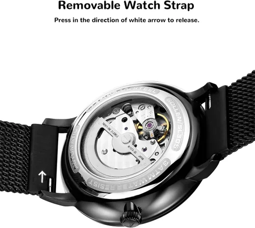 Vista 4 de SOLLEN Automatic Watches for Men, Black Mechanical Watches Men, Classic Mens Minimalist Watch for Business, Casual Dress Watch