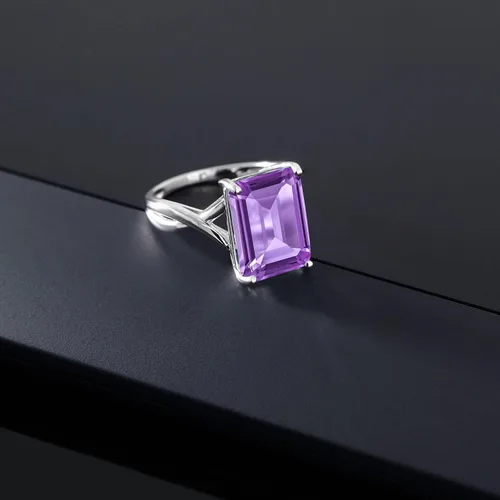 Vista 4 de Gem Stone King Anillo de compromiso de oro blanco de 10 quilates con amatista morada para mujer