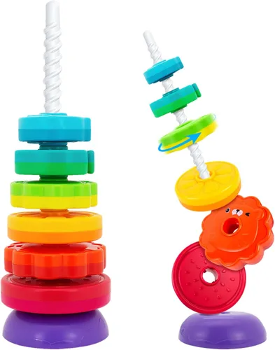 Vista 8 de BYFWH Juguetes apilables giratorios para bebés de 12 meses en adelante, apilador de anillos para niños pequeños de 1 a 3 años, juguetes Montessori