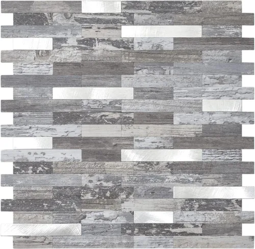 Vista 10 de STICKGOO Azulejo de protección contra salpicaduras para despegar y pegar, para cocina y baño, aspecto de madera negra y gris, PVC, mezcla de metal