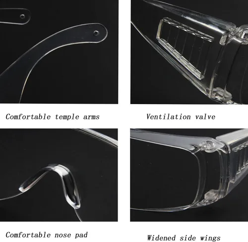 Vista 3 de 2 pares de lentes con listones a prueba de polvo y salpicaduras para uso en construcción, laboratorio y química.