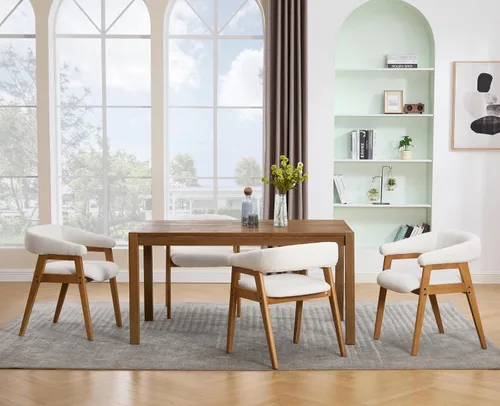 Vista 6 de CIM0TA - Juego de 2 sillas de comedor modernas con brazos de tela de tapicería de sherpa para cocina y comedor con respaldo abierto de barril/patas
