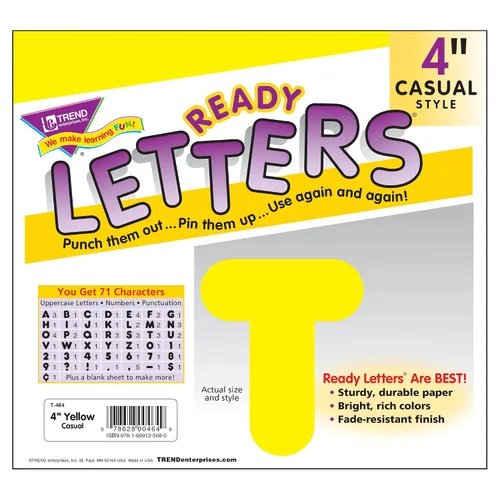 Vista 3 de Trend Yellow - Letras en mayúsculas casuales de 4 pulgadas, decoración de tablón de anuncios, 4 pulgadas, 75 piezas