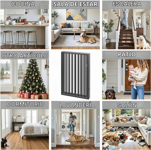 Vista 6 de Vantas - Puerta para perros plegable e independiente extra ancha con puerta, 80 x 24 pulgadas, color negro
