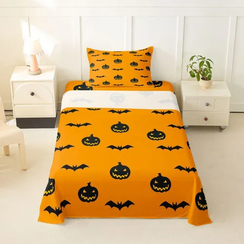 Vista 36 de Feelyou Cat Bed Sheets Set Twin Size Halloween Themed Bed Set Trick or Treat Deep Pocket Fitted Sheet Scaredy Cat Breathable Soft Lightweight