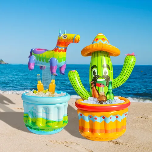 Vista 3 de PARENTSWELL Enfriador de bebidas de 47.5 pulgadas para fiestas, paquete de 2 cubos inflables de cactus para barbacoa, suministros de despedida