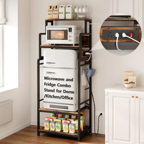 Vista 15 de Soporte para Mini Nevera, Estación de Gabinete de Barra de Café con Espacio de Almacenamiento para Insertar Refrigerador Pequeño, Organizador