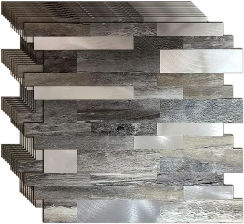 Vista 9 de 10 calcomanías de pared de mosaico de metal de PVC, mármol blanco Mármol blanco+gris esmerilado-2