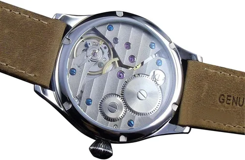 Vista 4 de 1.732 in parnis esfera negra azul luminoso 6497 movimiento cuerda mano reloj para hombre PA-0111174, Negro -, Mecánico