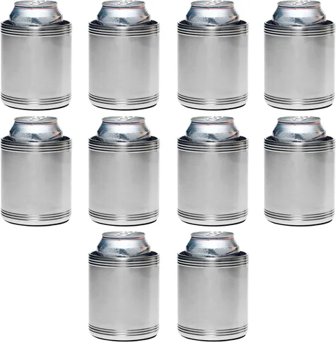 Vista 9 de Juego de 100 enfriadores de latas de acero inoxidable personalizados, paquete a granel, ideal para cerveza, refrescos, otras bebidas, color plateado