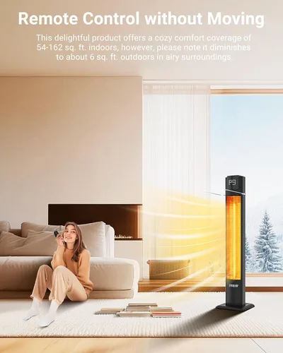 Vista 5 de Pasapair Calentador de patio al aire libre de 42 pulgadas, calentador de torre infrarrojo de 1500 W con control remoto, 12 niveles de calor