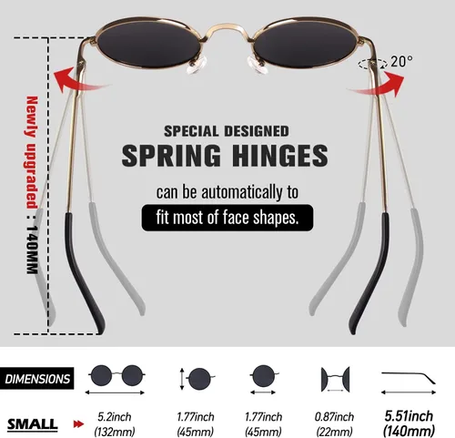 Vista 5 de Sunier Gafas de sol redondas para hombre y mujer, polarizadas, hippie, Lennon retro, círculo, UV400, gafas de sol