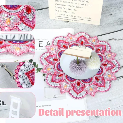 Vista 4 de Espejo de Pintura de Diamantes DIY para Adultos Kit de Pintura de Diamantes de Cristal con Forma Especial DIY Espejo de Maquillaje Regalos de MVJ064