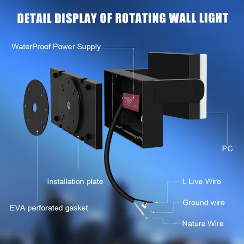 Vista 5 de Juyace Reflectores LED de 60W para Exteriores Luminaria de Pared Sin Fotocélula Equipos de Iluminación para Casa Rotacional 360° 6000lm 5000K IP65