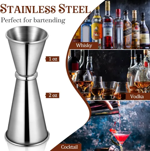 Vista 2 de Yaomiao Jigger de 2 onzas y 1 oz para bartending doble cóctel jigger japonés Jigger taza medidora de acero inoxidable para el hogar, bar, licor