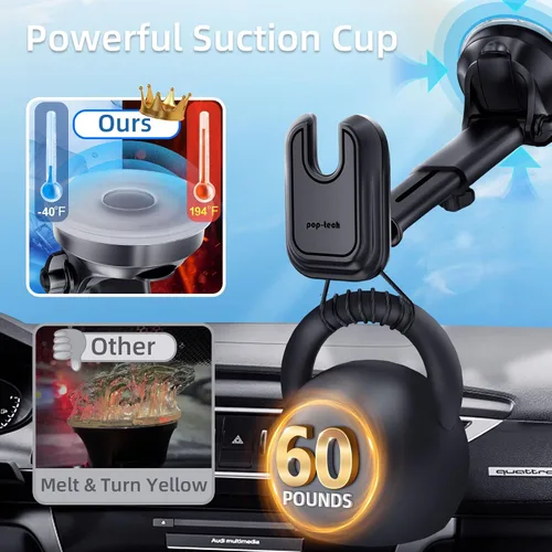 Vista 5 de pop-tech Soporte de teléfono de automóvil para Pop Socket: soporte de teléfono celular con ventosa para ventana de parabrisas de salpicadero