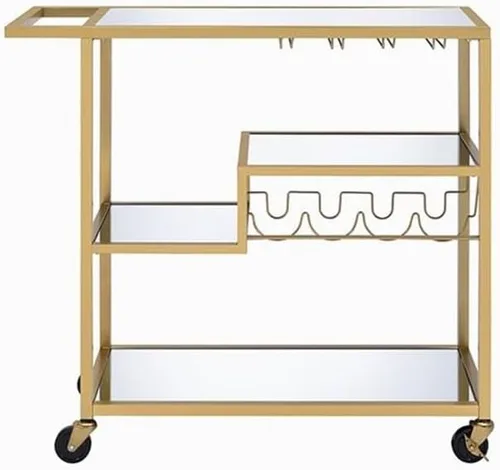 Vista 3 de Acme Adamsen - Carrito rectangular de vidrio con 3 niveles, color dorado