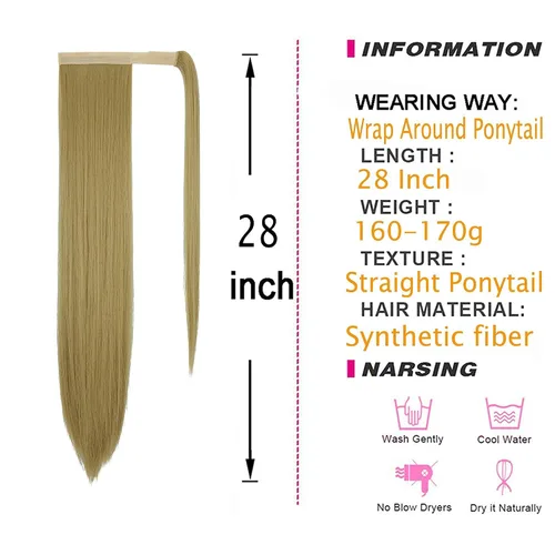 Vista 5 de OMGREAT Extensión de cola de caballo de cabello lacio envolvente para mujer, rubio ceniza, extensiones de cola de caballo larga y recta, extensiones