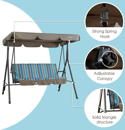 Vista 3 de Kozyard Alicia - Silla Columpio para Patio, Cómodos Asientos de 3 Cojines con Marco de Acero Resistente, Toldo Ajustable y Cojín Extraíble, Columpio