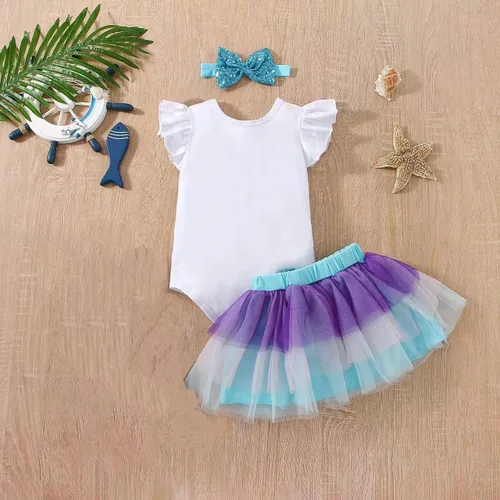Vista 3 de Conjunto de falda TuTu de algodón con lentejuelas y lazo y diadema de 3 piezas