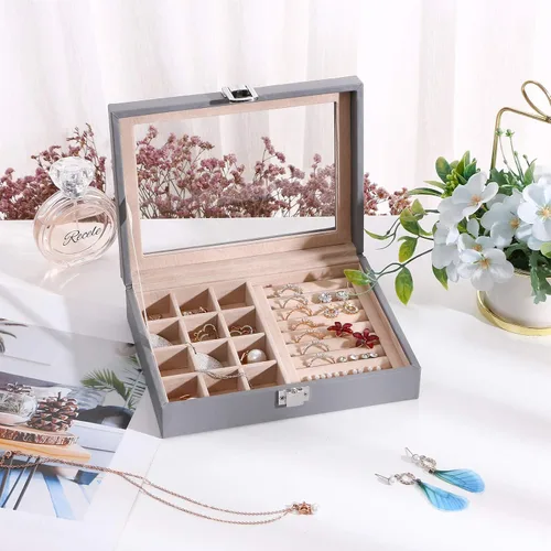 Vista 2 de BEWISHOME Soporte para anillos y organizador de aretes, organizador de almacenamiento de aretes para adolescentes y mujeres, bandejas organizadoras