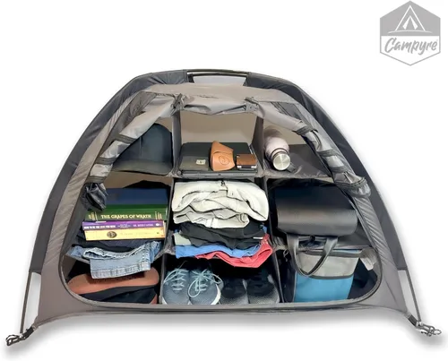 Vista 8 de Organizador de camping para tienda de campaña y RV con solapa con cremallera, almacenamiento de 9 estantes. Organizador de zapatos para RV