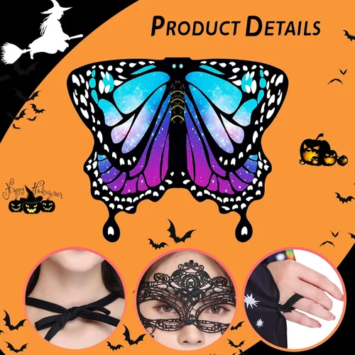 Vista 3 de Alas de mariposa para mujer, disfraz de mariposa de Halloween para mujer, disfraz de Halloween para mujer, capa de ninfa duendecillo