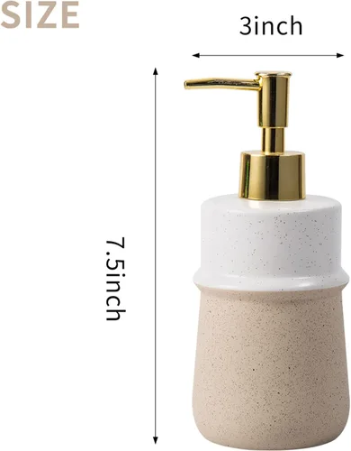 Vista 2 de Dispensador de jabón de cerámica beige para cocina, bomba dispensadora de manos recargable, dispensador de loción de 12 onzas para baño para jabón