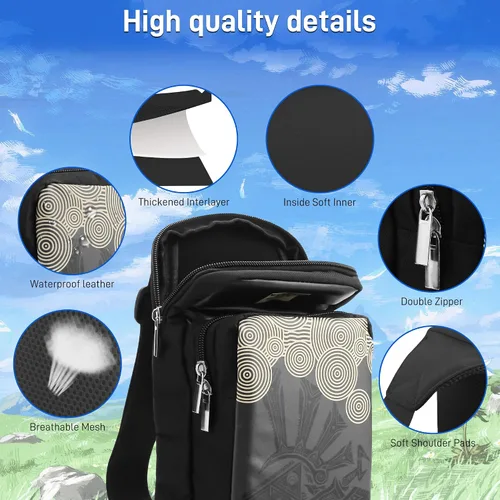 Vista 2 de GLDRAM for Zelda Travel Carrying Bag for Nintendo SwitchLiteOLED, Protable Crossbody Sling Bag with 12 Slots Game Card Case, Retractable Shoulder