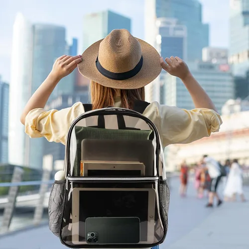 Vista 6 de Mochila Transparente de TPU Resistente para Deportes, Trabajo, Viajes de Seguridad.., Negro, Moda