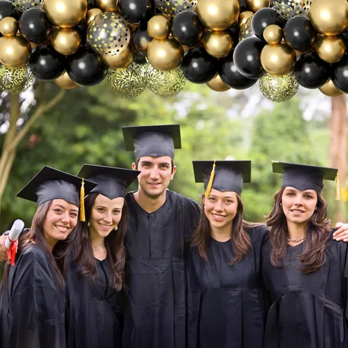 Vista 5 de Globos negros dorados, paquete de 60 globos de látex de 12 pulgadas negros metálicos cromados dorados con globo de confeti dorado para hombres