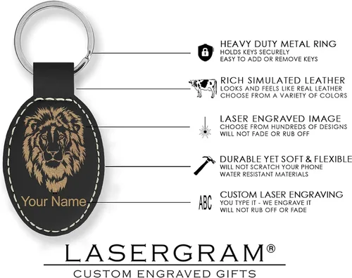 Vista 5 de LaserGram Llavero ovalado, símbolo masón, grabado personalizado incluido (negro con oro)