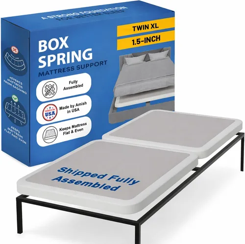 Vista 8 de Greaton, Box Spring Bed Base Twin Size, 1.5-Inch Wood Mattress Foundation - Amish Made in USA – Quiet Noise Free, 2-Pieces Under Mattress-Support