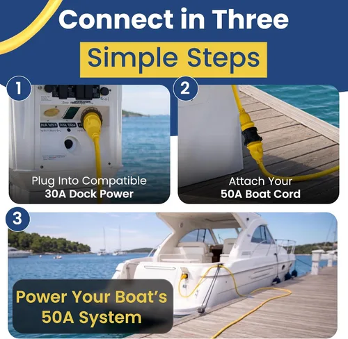 Vista 6 de Adaptador de corriente de 30 amperios macho a 50 amperios hembra, 18 pulgadas, 125 V macho a 125/250 V hembra adaptador de coleta de barco marino