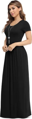 Vista 2 de VIISHOW - Vestido largo informal para mujer, maxi vestido sencillo de manga corta, con bolsillo y ajuste holgado