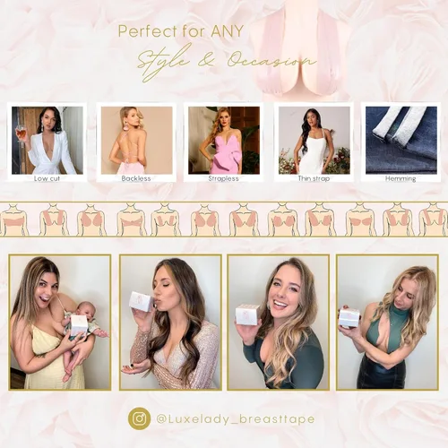 Vista 7 de Luxe Lady - Cinta adhesiva de doble cara para levantamiento de senos, cinta de moda de doble cara para ropa + fundas reutilizables con acabado mate