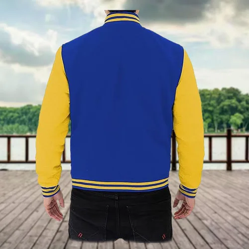 Vista 4 de Zulin Chaqueta de béisbol real y amarilla Chaqueta universitaria para hombre (2XL), azul, XXL (Zn45), Azul