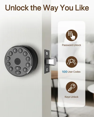 Vista 3 de Cerradura de perno electrónico de puerta, perilla de puerta sin llave con teclado, perilla de puerta digital inteligente, auto-bloqueo, 100 códigos