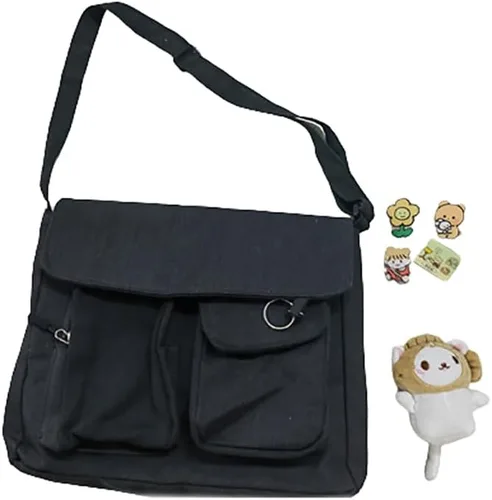 Vista 5 de Bolso bandolera de lona con pines Kawaii y colgante