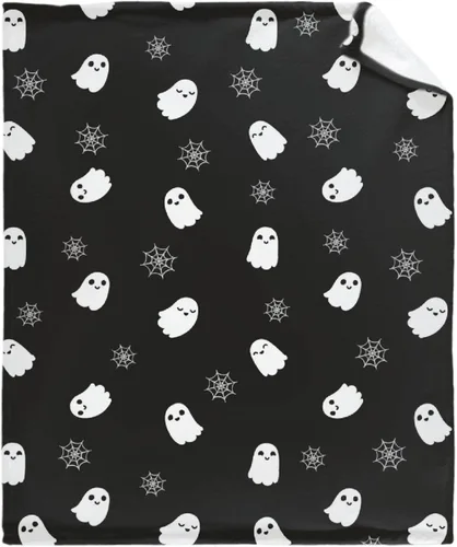 Vista 18 de Manta de Halloween para bebé, diseño de calabaza, fantasma, telaraña, súper suave, manta acogedora para recién nacido, manta de recepción para bebé