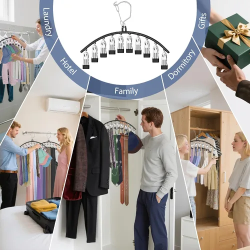 Vista 7 de Paquete de 3 perchas para faldas y pantalones con clips, organizador de leggings para colgar en el armario con 10 clips con capacidad para 30