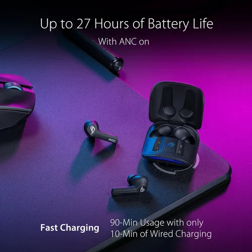 Vista 5 de ASUS ROG Cetra True Wireless Auriculares inalámbricos para juegos – Bluetooth, baja latencia, cancelación de ruido ANC, control táctil, resistencia